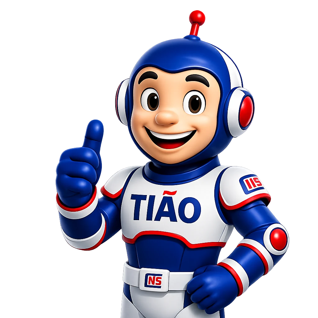 Tião, o personagem da inteligência artificial criada pela It’s Control, com uniforme azul e branco.
